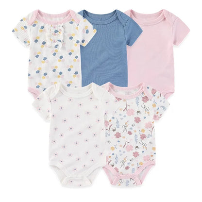 Baby Unisex Cotton Bodysuit 5-Pack | Short Sleeve Cartoon Print 0-12 Months
