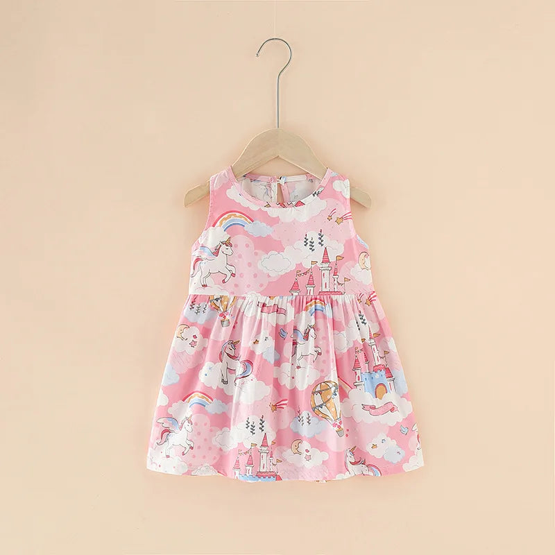 Girls Cotton Flower Dress | Sleeveless Princess Party Dress