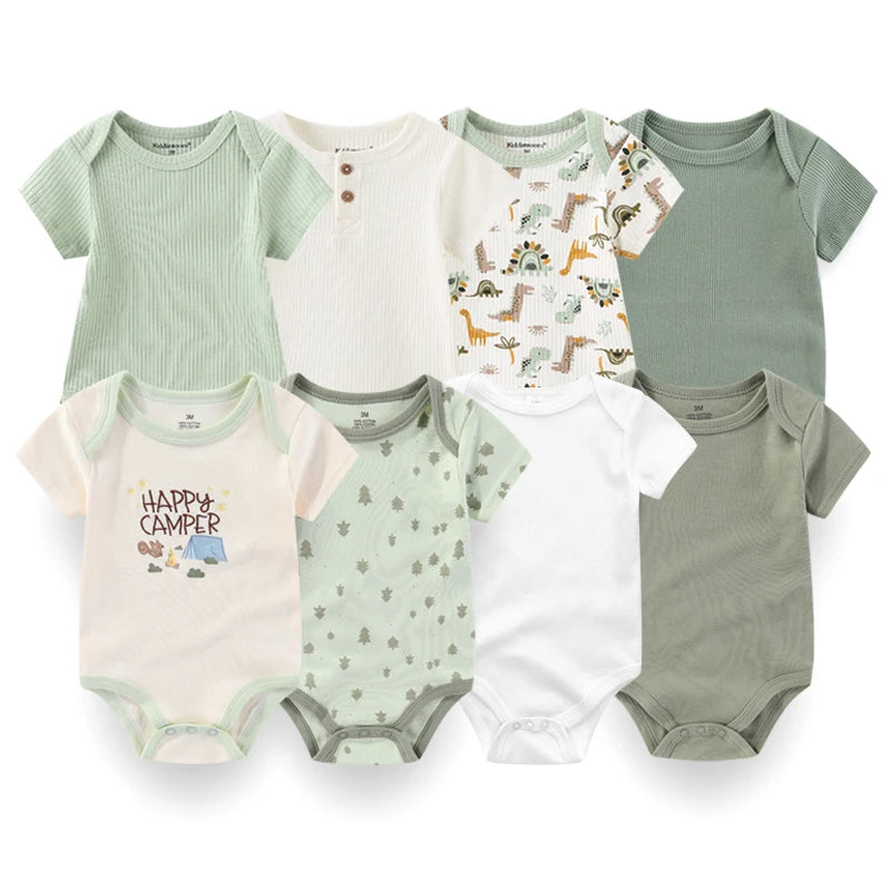 Baby Cartoon Cotton Romper 4-Piece Set | Short Sleeve Newborn Bodysuit 3-12 Months