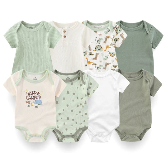 Baby Cartoon Cotton Romper 4-Piece Set | Short Sleeve Newborn Bodysuit 3-12 Months