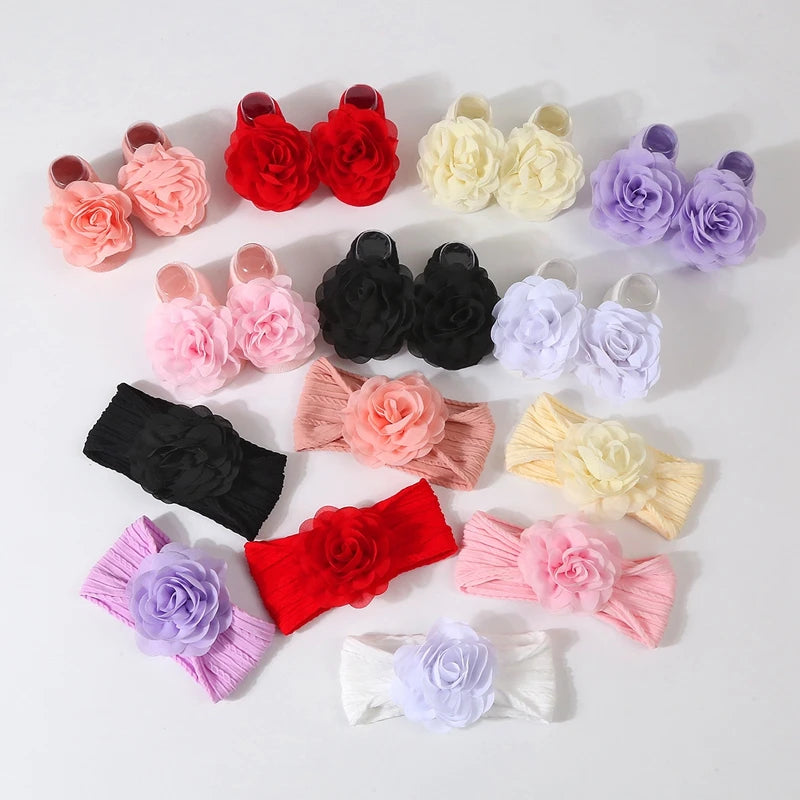 Baby Girl Flower Socks & Headband Set | Soft Knitted 2-Piece 0-12 Months