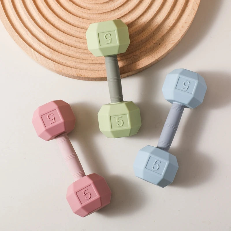 Silicone Baby Dumbbell Rattle | Cartoon Sensory Crib Toy for Newborns 0–12 Months