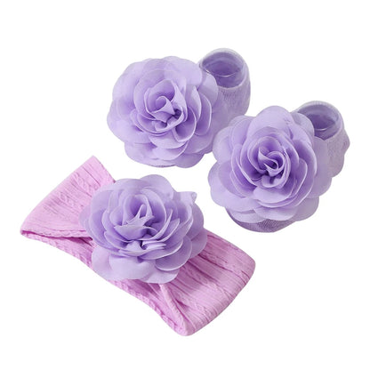 Baby Girl Flower Socks & Headband Set | Soft Knitted 2-Piece 0-12 Months