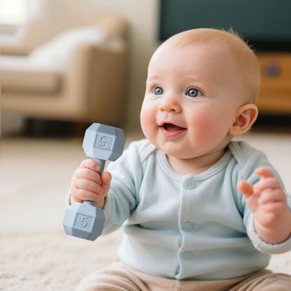 Silicone Baby Dumbbell Rattle | Cartoon Sensory Crib Toy for Newborns 0–12 Months