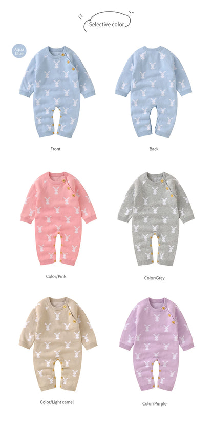 Baby Easter Rabbit Knit Romper — Long Sleeve Cotton Unisex