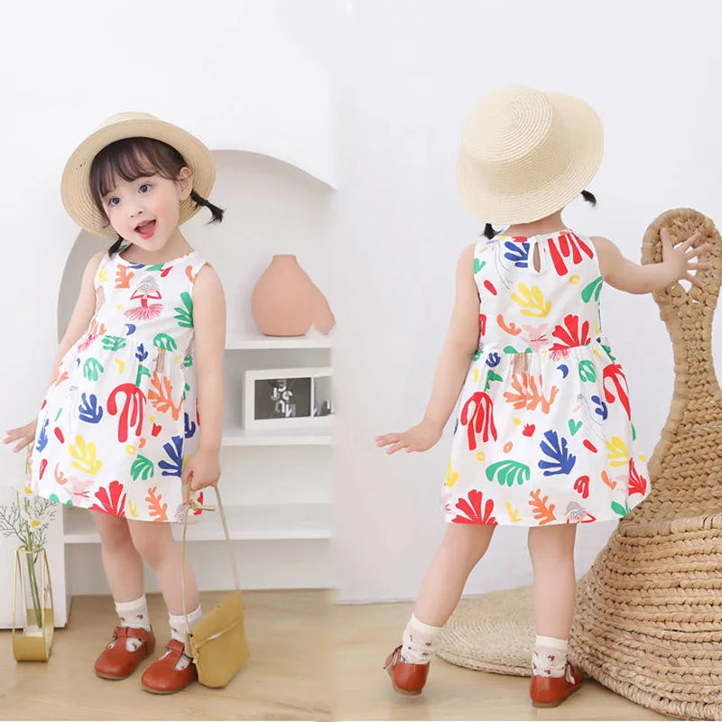 Girls Cotton Flower Dress | Sleeveless Princess Party Dress