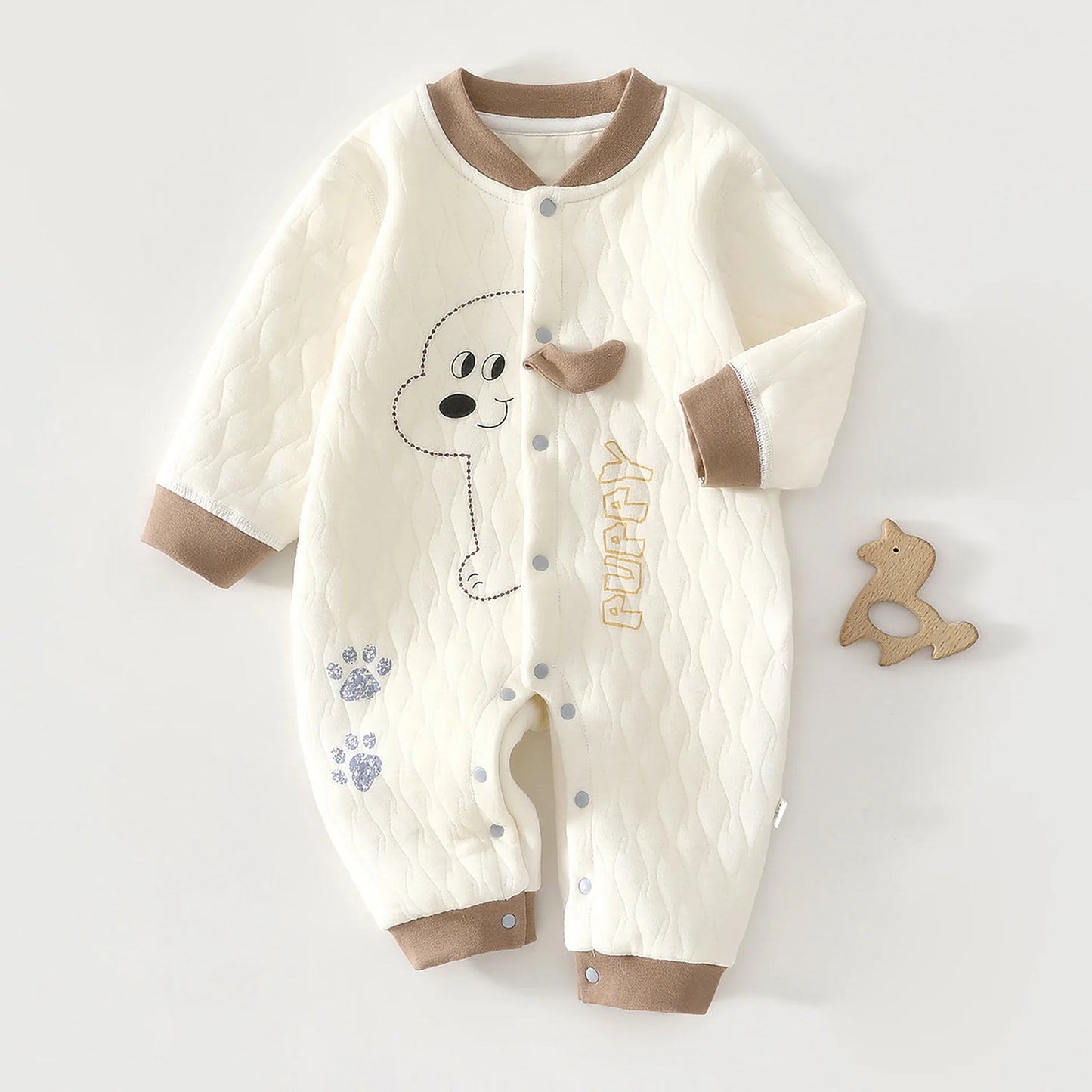 Baby Thick Cotton Jumpsuit | Three-Layer Warm Crawling Suit Autumn Winter 0-18M