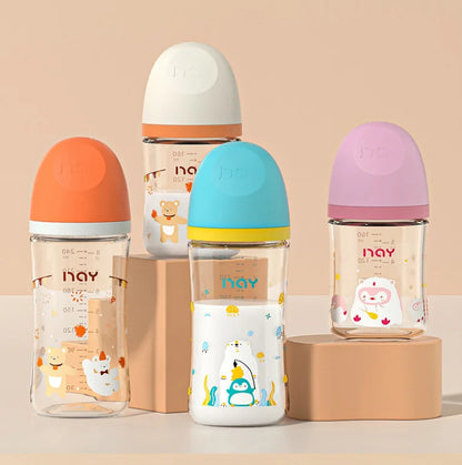 Colourful Cartoon Anti-Choke Glass Baby Bottle | 160ml & 240ml | 0-9 Months