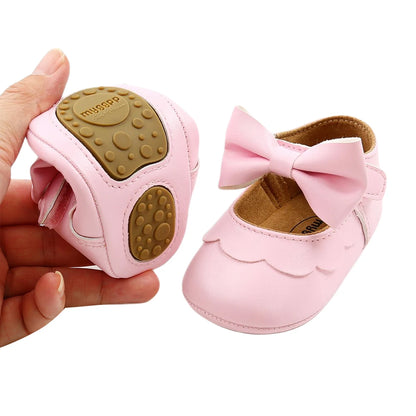 Baby Girls Bow Knot Soft Sole Princess Shoes | First Walker Flat Shoes 0-18 Months