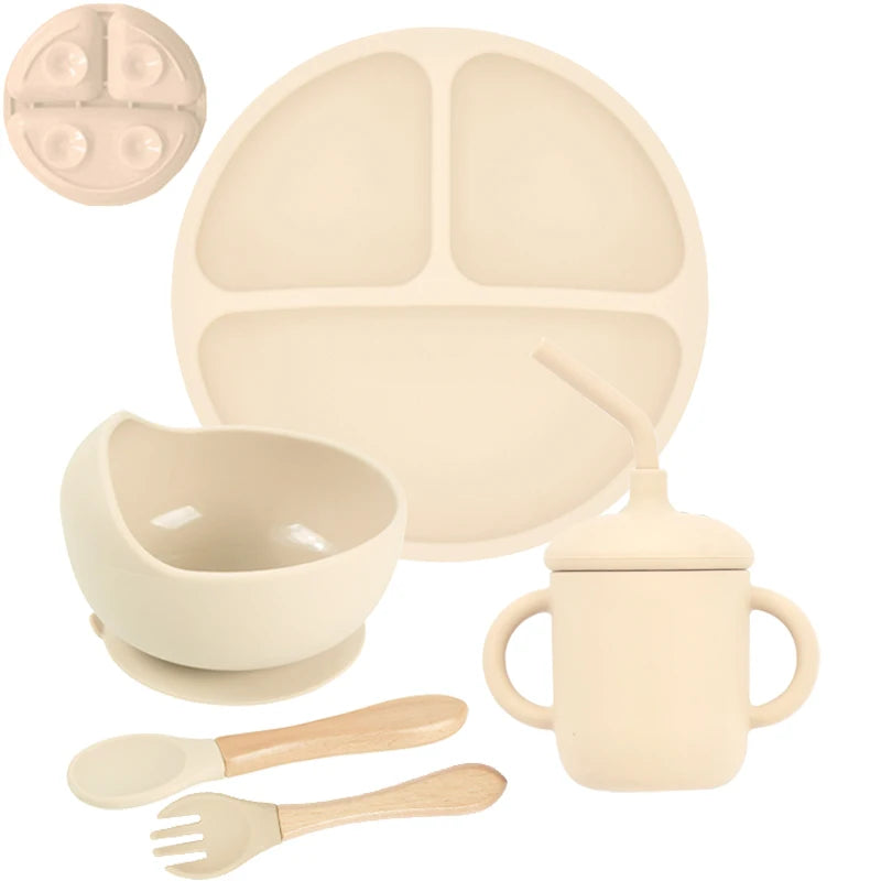 5-Piece Baby Silicone Tableware Set | Suction Plate, Bowl, Spoon & Fork | BPA-Free