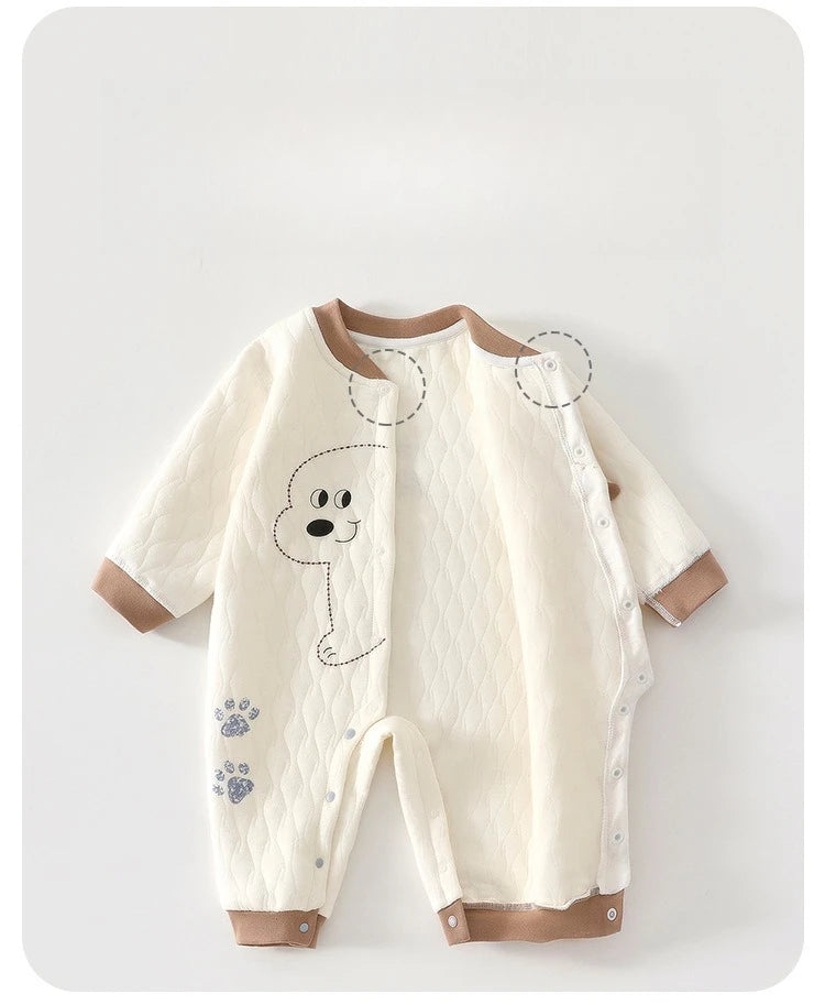 Baby Thick Cotton Jumpsuit | Three-Layer Warm Crawling Suit Autumn Winter 0-18M