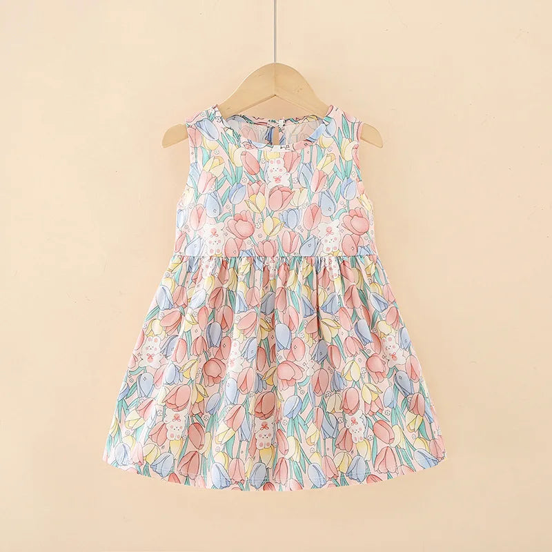 Girls Cotton Flower Dress | Sleeveless Princess Party Dress