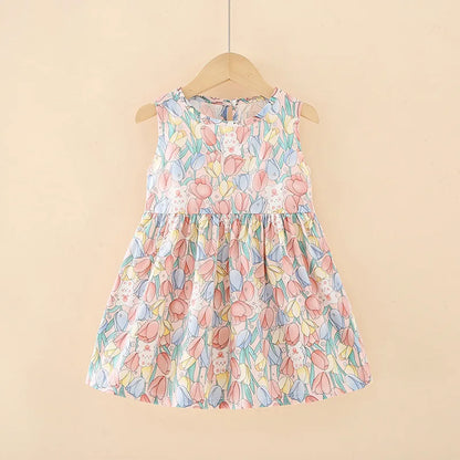 Girls Cotton Flower Dress | Sleeveless Princess Party Dress