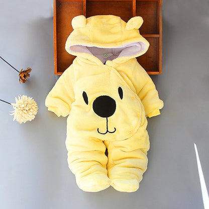 Baby Hooded Fleece Snowsuit | Snap-Up Footie Romper Winter Jumpsuit 0-12 Months