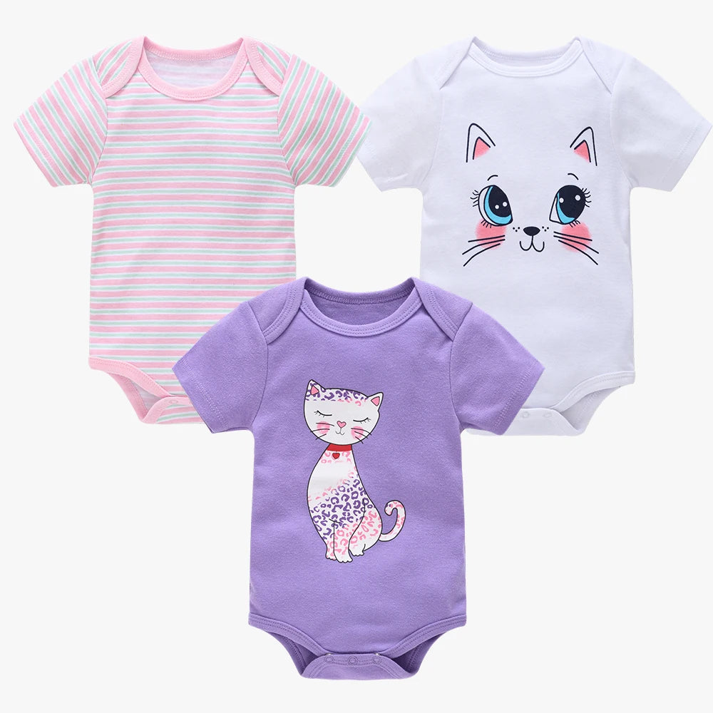 Baby Cotton Bodysuit 3-Pack | Short Sleeve Unisex Romper 0-12 Months