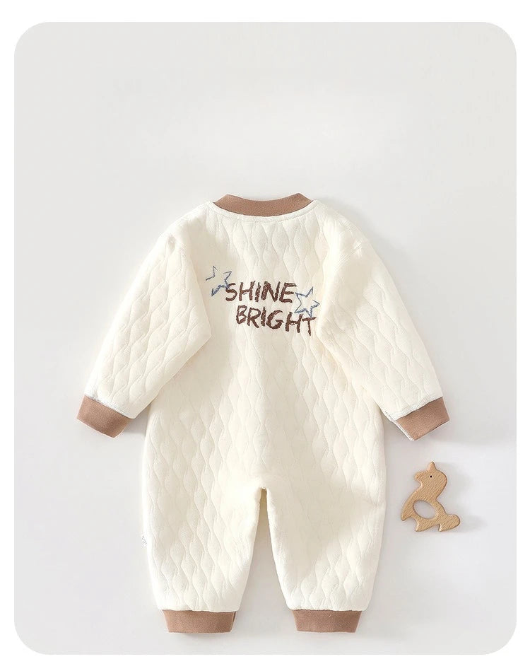 Baby Thick Cotton Jumpsuit | Three-Layer Warm Crawling Suit Autumn Winter 0-18M