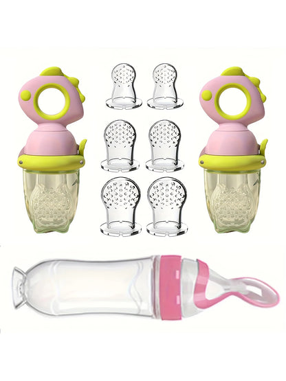 9-Piece Baby Feeding Set | Dinosaur Fruit Feeder, Silicone Bottle & Storage Bags | BPA-Free