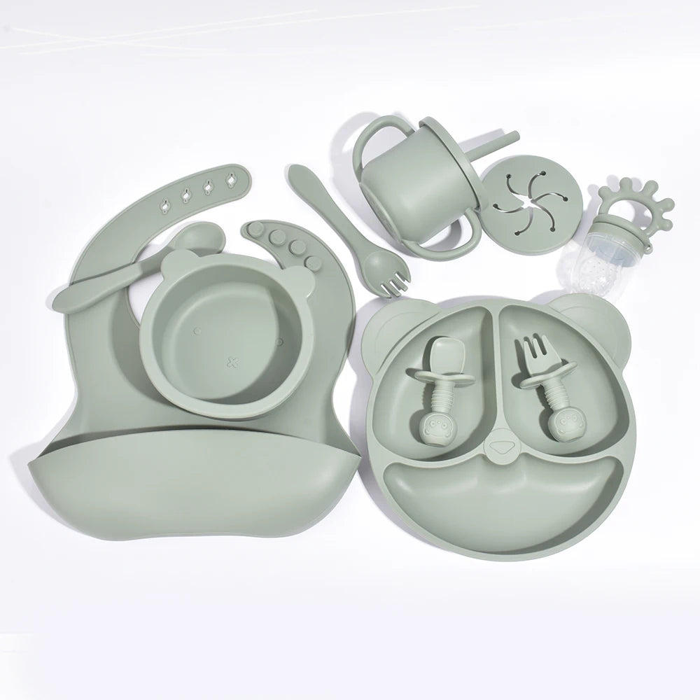 10-Piece Children's Silicone Dinner Set | Strong Suction Bowl, Plate, Fork & Spoon | BPA-Free