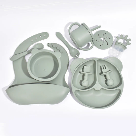 10-Piece Children's Silicone Dinner Set | Strong Suction Bowl, Plate, Fork & Spoon | BPA-Free