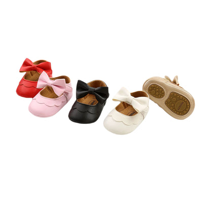 Baby Girls Bow Knot Soft Sole Princess Shoes | First Walker Flat Shoes 0-18 Months