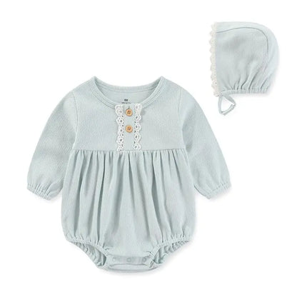Baby Girl Cotton Lace Bodysuit & Hat Set | Long Sleeve 0-24 Months