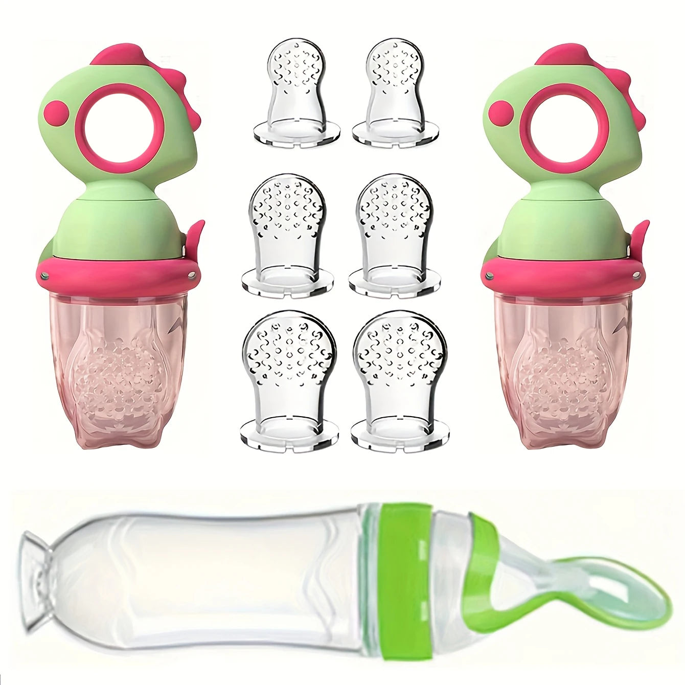 9-Piece Baby Feeding Set | Dinosaur Fruit Feeder, Silicone Bottle & Storage Bags | BPA-Free