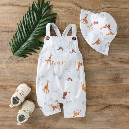 Baby Boy Cartoon Animal Sleeveless Jumpsuit & Hat Set