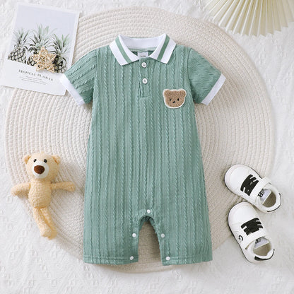 Baby Boy Bear Jumpsuit | Short Sleeve Summer Romper 1-18 Months