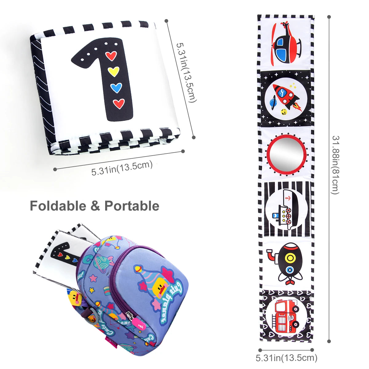 High Contrast Sensory Cloth Book for Babies | Black & White Montessori Newborn Toy