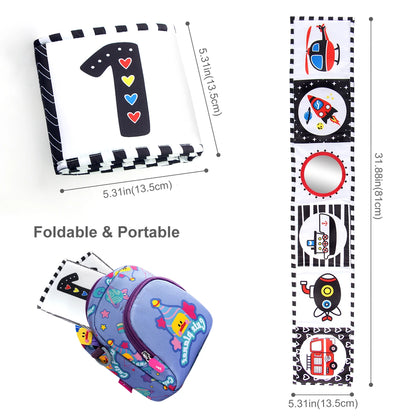 High Contrast Sensory Cloth Book for Babies | Black & White Montessori Newborn Toy