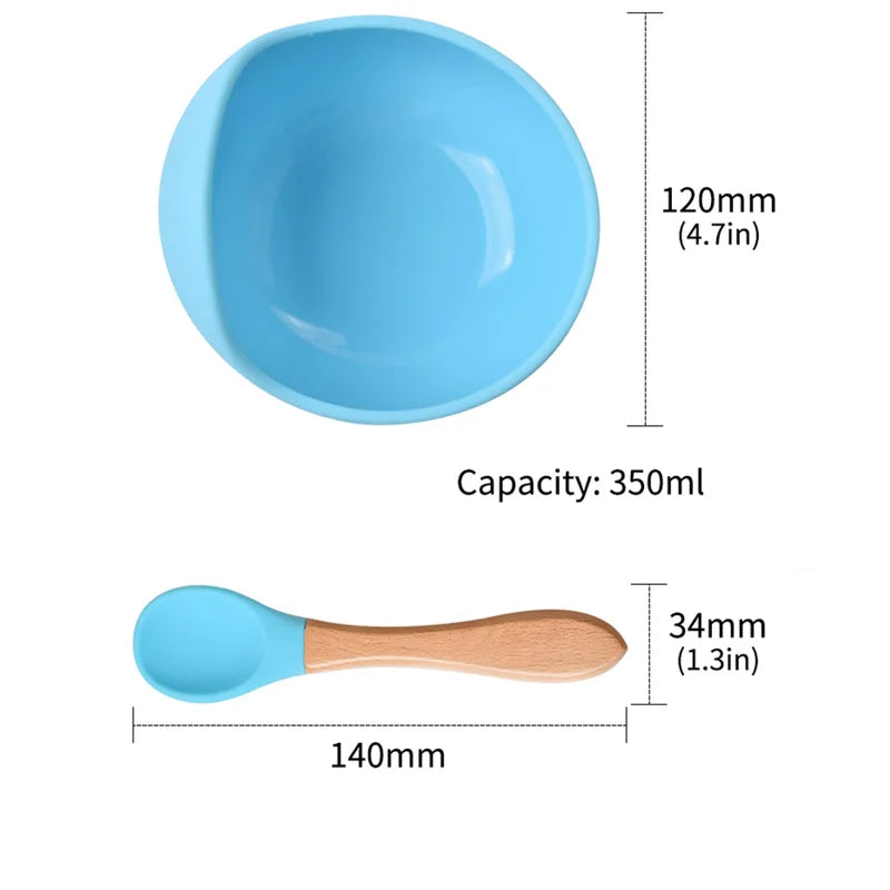 Baby Silicone Suction Bowl with Spoon | Waterproof Kids Feeding Tableware