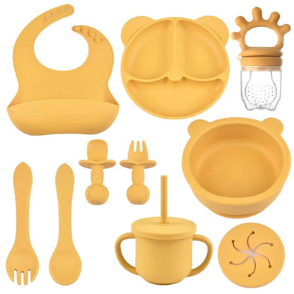 10-Piece Children's Silicone Dinner Set | Strong Suction Bowl, Plate, Fork & Spoon | BPA-Free