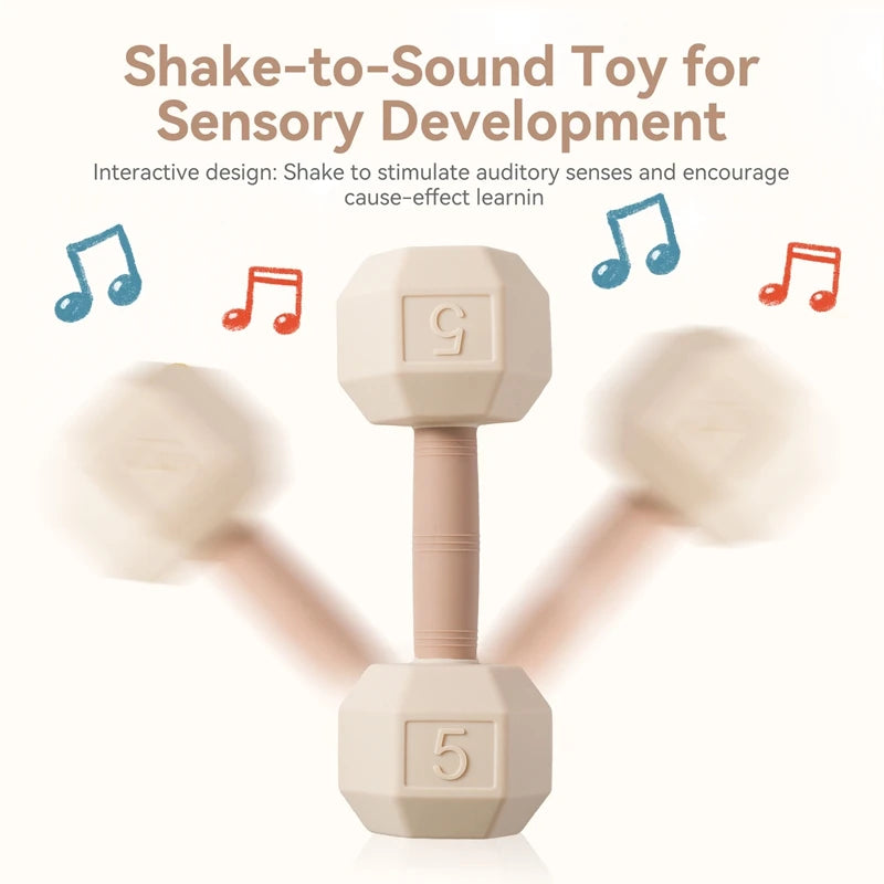 Silicone Baby Dumbbell Rattle | Cartoon Sensory Crib Toy for Newborns 0–12 Months