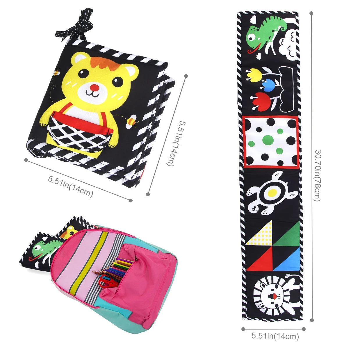 High Contrast Sensory Cloth Book for Babies | Black & White Montessori Newborn Toy