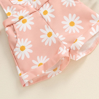Baby Girl Flower Print Romper & Suspender Shorts Set | Summer Outfit 0-18 Months