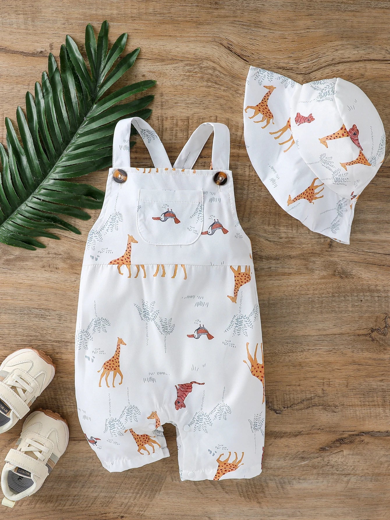Baby Boy Cartoon Animal Sleeveless Jumpsuit & Hat Set