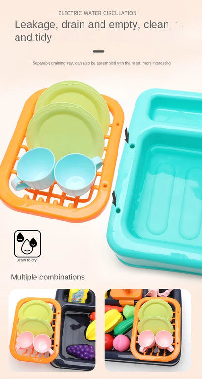 Kids Kitchen Sink Toy | Pretend Play Dish Wash Set for Children