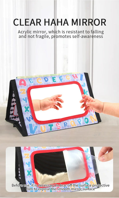 Black & White Baby Cloth Book | Montessori Sensory Toy with Mirror for Newborns 0–12 Months