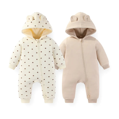 Baby Unisex Cotton Hooded Romper 2-Pack | 2-Way Zipper Long Sleeve 0-24 Months