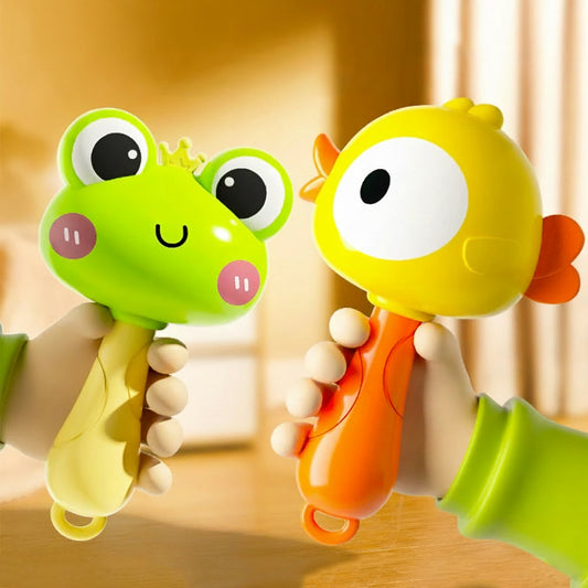 Cartoon Rattle & Sensory Handbell Toy | Chew-Safe Baby Grasp Toy | Frog & Chicken