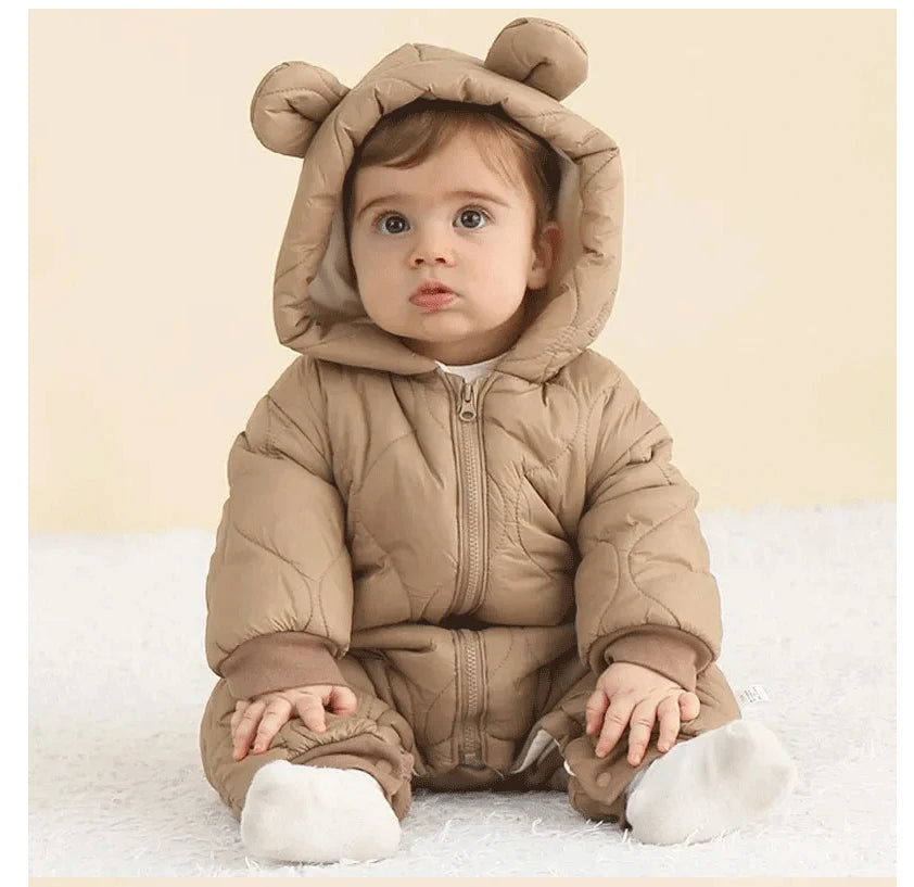 Winter Hooded Baby Romper — Fleece Lined, Warm & Cosy