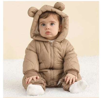 Winter Hooded Baby Romper — Fleece Lined, Warm & Cosy