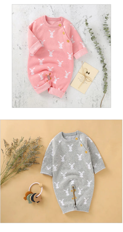 Baby Easter Rabbit Knit Romper — Long Sleeve Cotton Unisex