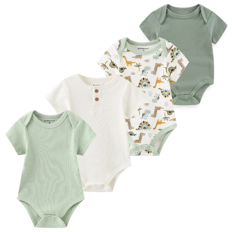 Baby Cartoon Cotton Romper 4-Piece Set | Short Sleeve Newborn Bodysuit 3-12 Months
