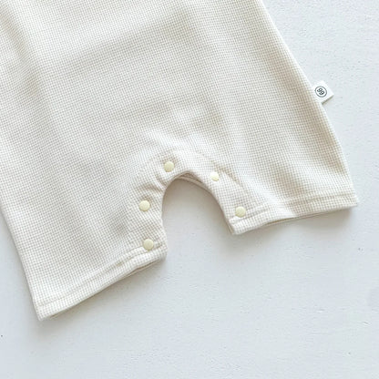 Baby Waffle Bear Romper & Hat Set | Short Sleeve Newborn Jumpsuit 0-24 Months