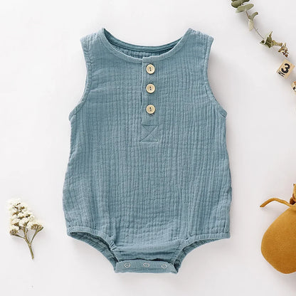 Baby Muslin Sleeveless Romper | Unisex Summer Newborn Bodysuit 0-18 Months