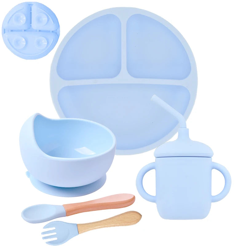 5-Piece Baby Silicone Tableware Set | Suction Plate, Bowl, Spoon & Fork | BPA-Free
