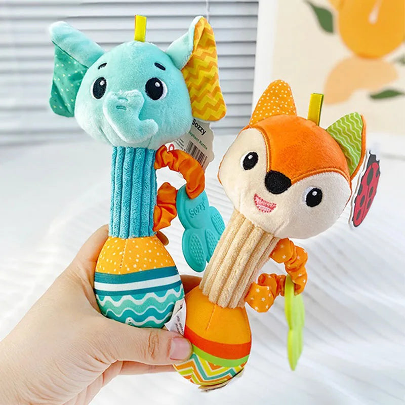 Baby Animal Rattle Toy | Soft Squeaky Crinkle Sensory Toy for Toddlers
