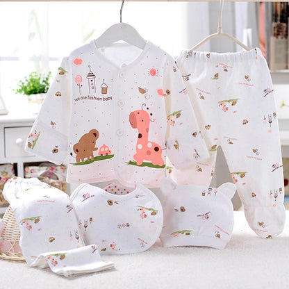 5-Piece Newborn Baby Clothing Set | Cartoon Cotton Tops & Pants 0-3 Months