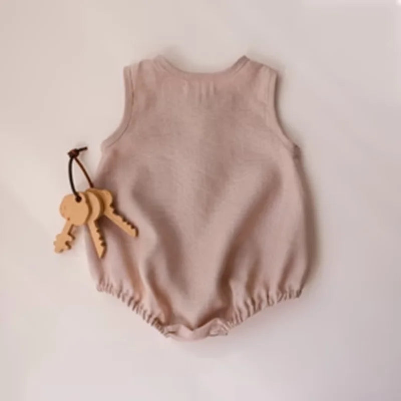 Newborn Linen Cotton Sleeveless Romper | Breathable Unisex Bodysuit 0–24 Months